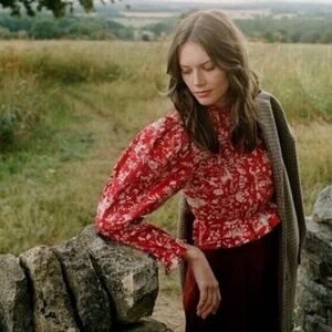 DÔEN Héloïse Top in Red Floral Print Oak Bluffs - Size XXS